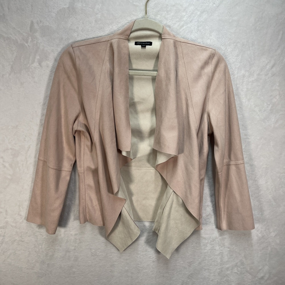 Shinestar Faux Suede Open Front Cardigan Womens Small Pale Pink Feminine Fall